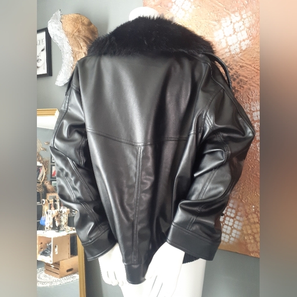 Zara Nwot Black Faux Leather Jacket with Removable Faux Fur Collar - Picture 5 of 16